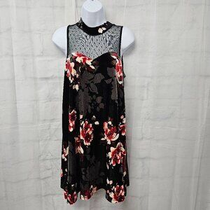 Soul Mates Black Red Velour Floral Mesh Mini Dress Goth Boho Fairy M